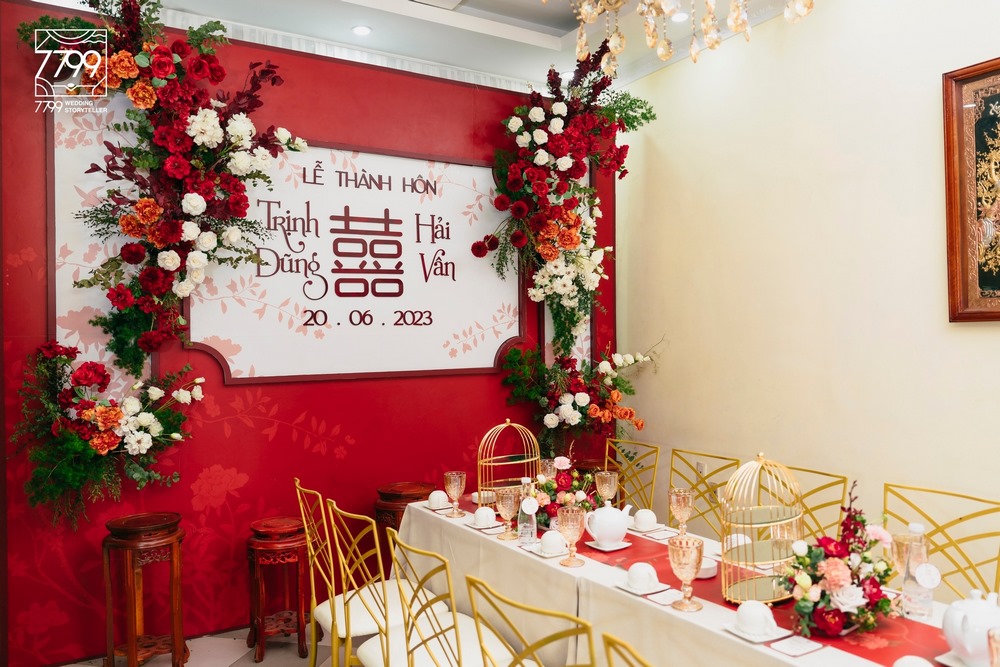 Backdrop cưới - Wedding decor gia tiên Thư Họa Hoa Minh