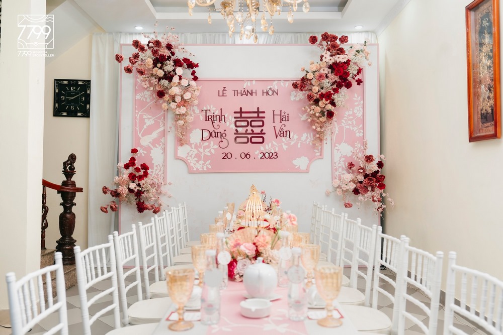 Backdrop Wedding decor gia tiên Thư Họa Hoa Minh