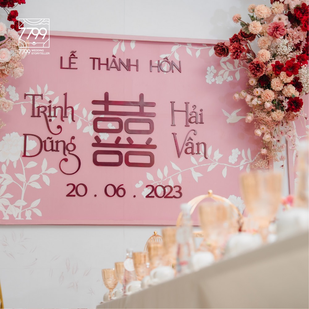 Backdrop Wedding decor gia tiên Thư Họa Hoa Minh